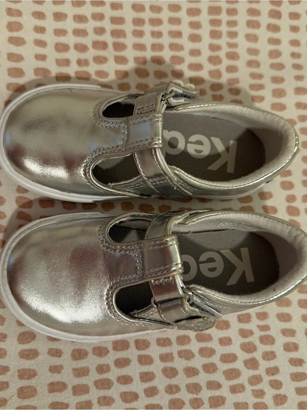 Keds Metallic Silver T-Strap Toddler Dress Shoes
